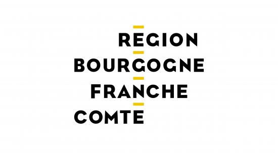 L'image présente le texte "RÉGION BOURGOGNE FRANCHE-COMTÉ" de manière stylisée avec des traits jaunes.